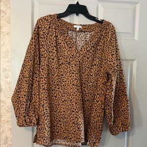 Maurices Leopard Print Peasant Blouse - Tan & Black